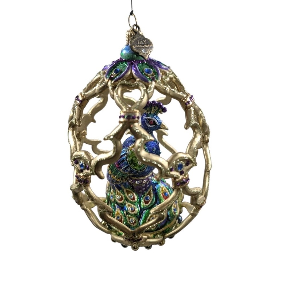 Jay Strongwater Peacock Egg Glass Christmas Ornament SDH20082-250 NWT Jeweled